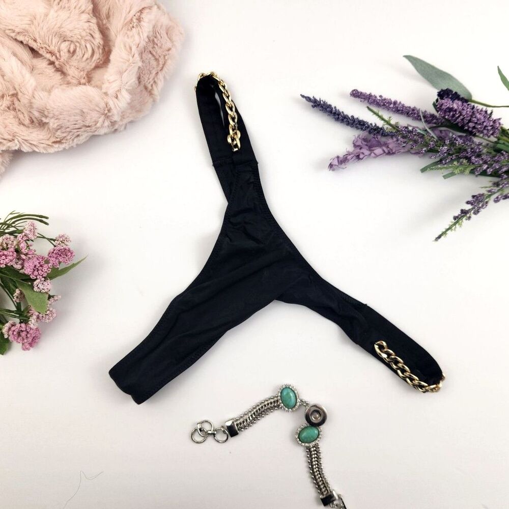 MEDIUM {Victoria's Secret} Black Chain Strap Thong